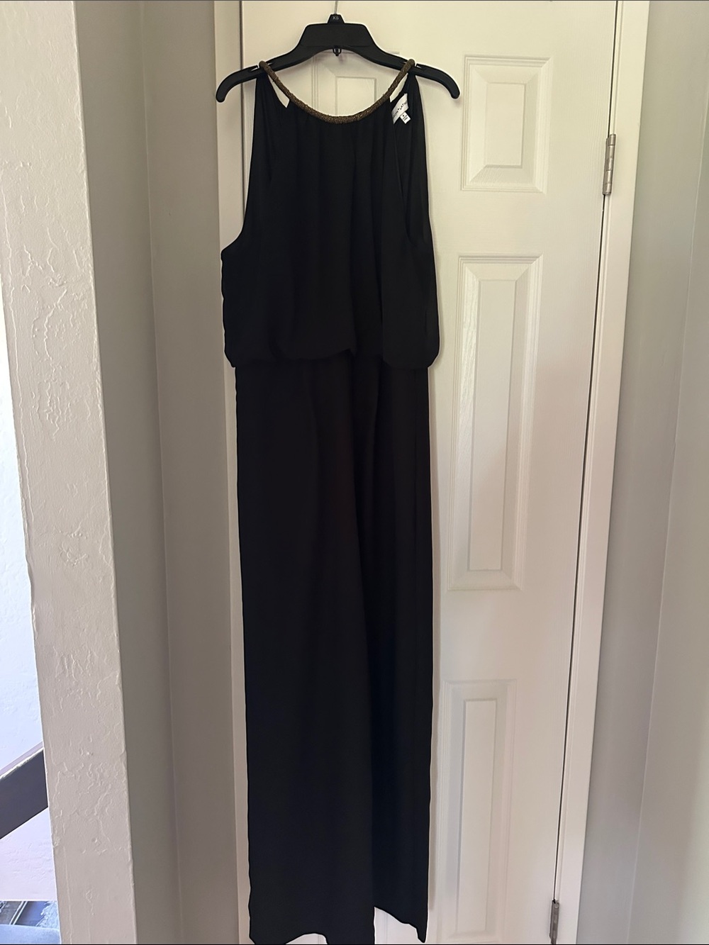 Gibson Black Sleeveless Beaded-Trim Jumpsuit